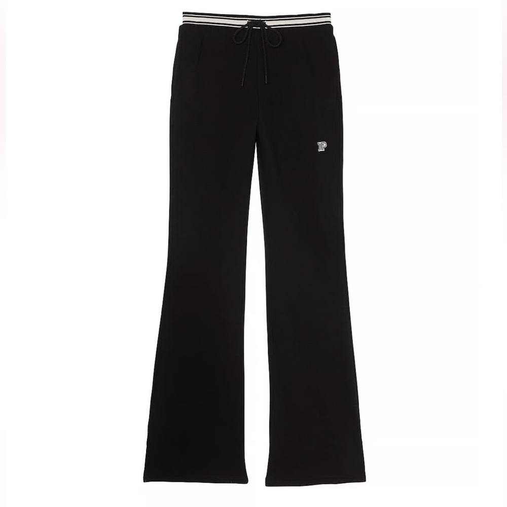 PINK FLEECE SPLIT-HEM FLARE SWEATPANTS IN BLACK (SHORT)